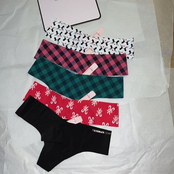 (S) 5pk Holidays Victoria's Secret THONG No Show Panties - Picture 7 of 10